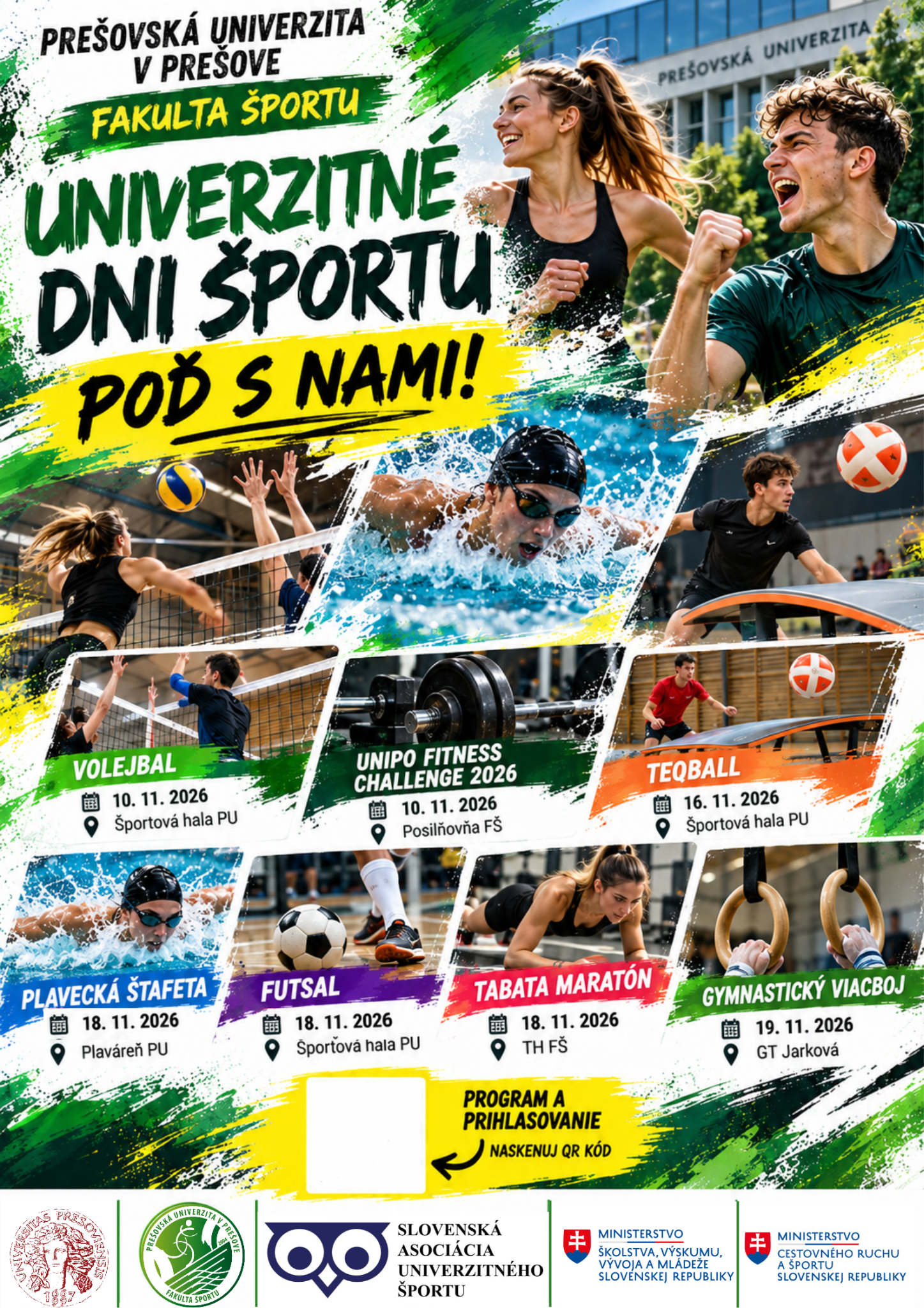 Плакат Univerzitné dni športu з програмою спортивних подій